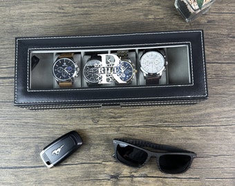 Engraved Watch Box: Personalized Leatherette Storage Case, Gift for Men Personalized Father Day Anniversary