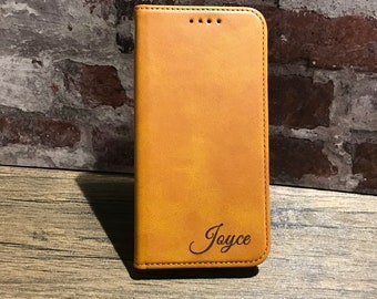 Personalized Leather iPhone Flip Wallet iPhone Case leather credit card wallet iPhone 12 iPhone 13 Monogram Valentines day for Men Women