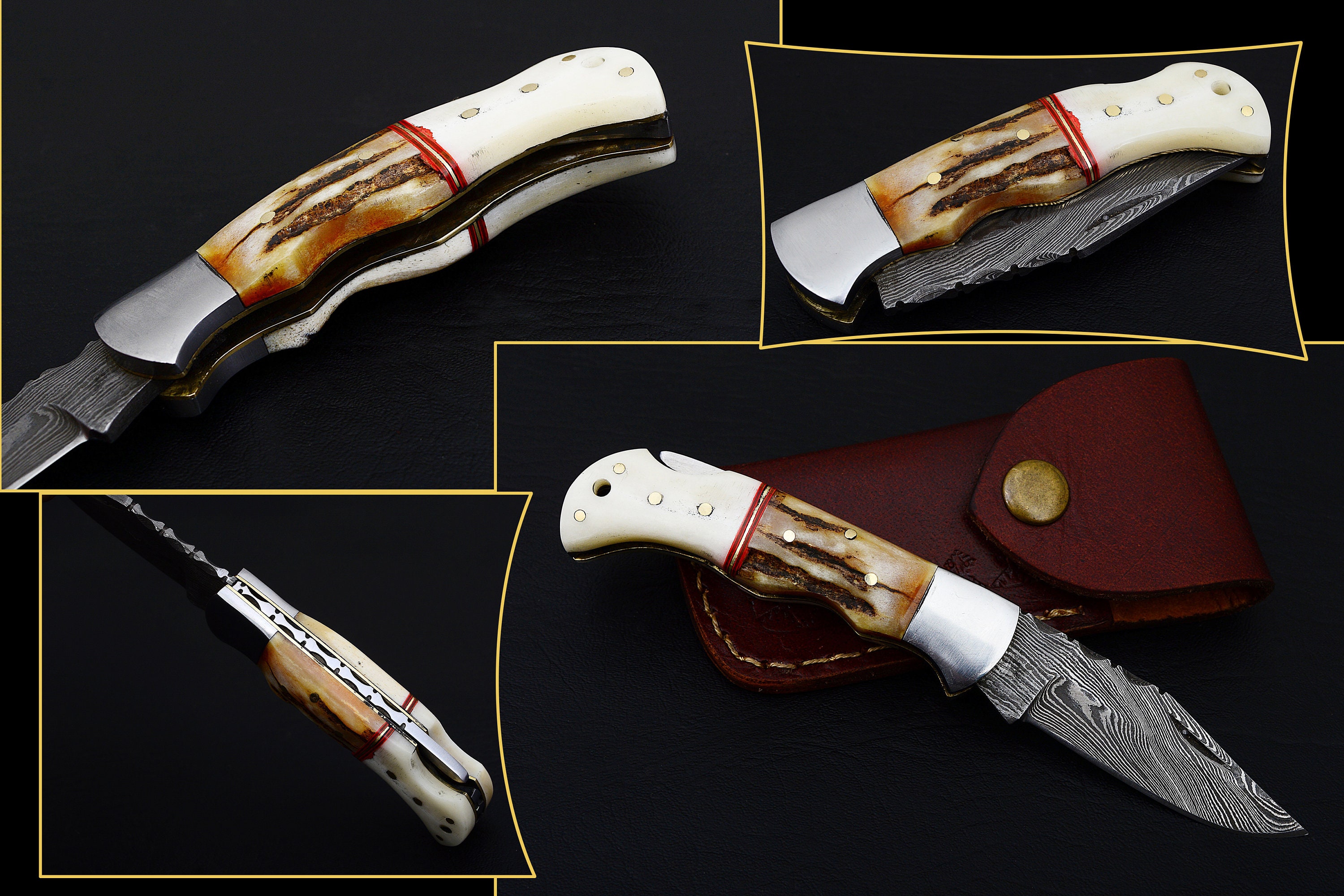 CUSTOM HANDMADE Back Lock Folding Knife 7 inch Deer Antler Etsy