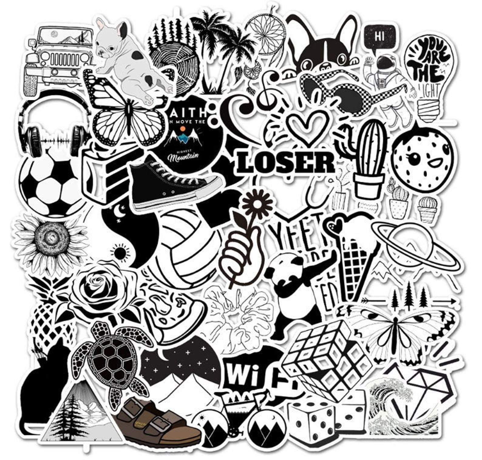 Black and White Vsco Sticker Pack 50pcs - Etsy