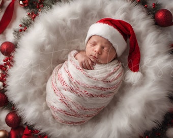 Christmas Digital Newborn Backdrop, Newborn Digital Backdrop Composite with Face Hole and Transparent Face Insert PNG for Baby Photography