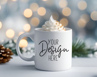 Classy Christmas Coffee Mug Mockup, Holiday Mug Mock Up, 12oz White Mug Mockup, Blank Mug Mock Ups, blank Smart Object, Mug Mockups Printful