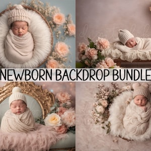 Baby Girl Newborn Digital Backdrop Bundle, Floral Newborn Composite Bundle for Newborn Photography and Photoshop Editing, Newborn Background
