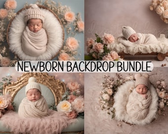 Baby Girl Newborn Digital Backdrop Bundle, Floral Newborn Composite Bundle for Newborn Photography and Photoshop Editing, Newborn Background