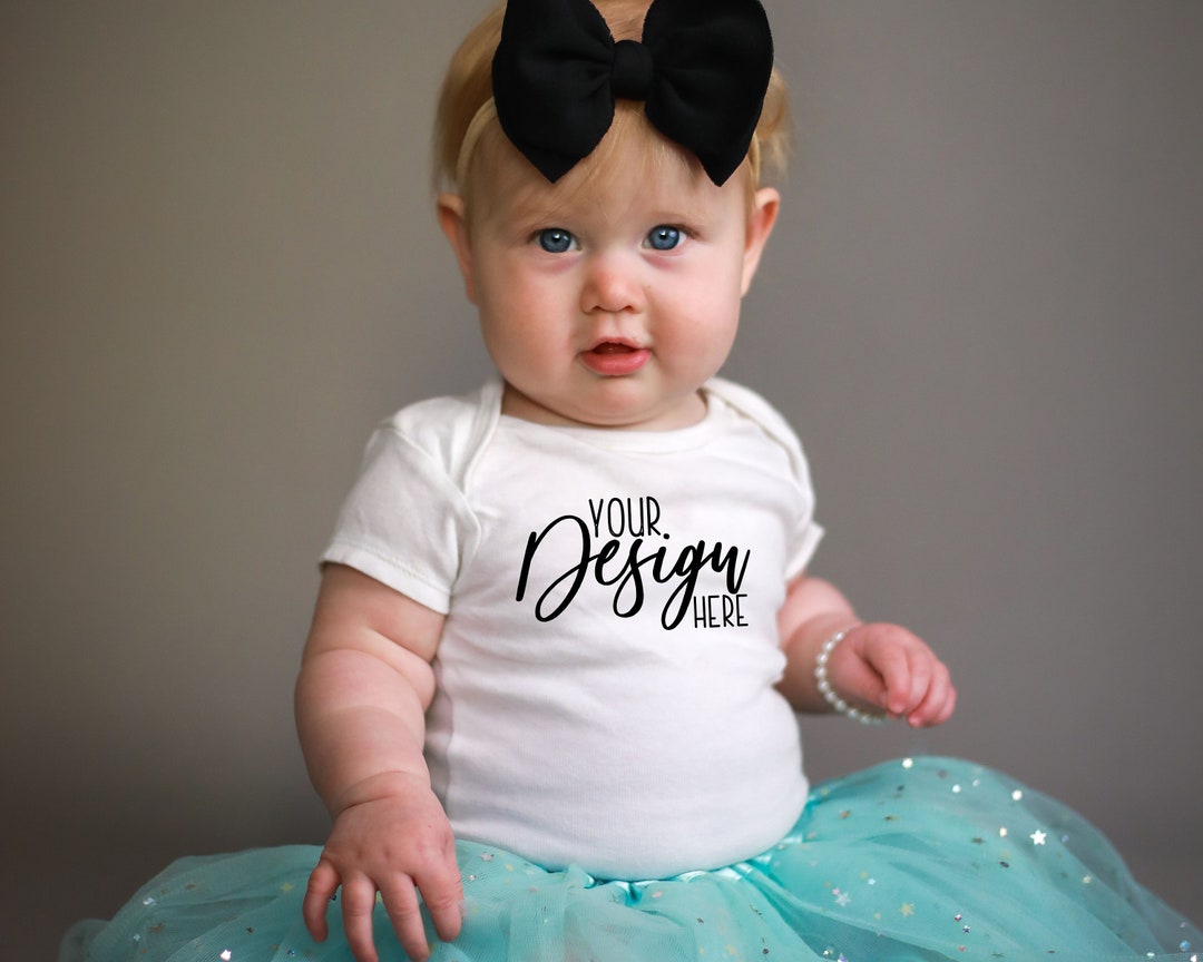 Baby Girl Onesie Mockup, Baby Stock Photo, Infant Onesie Flat Lay, Baby
