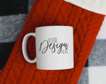 Red Holiday Coffee Mug Mockup, Christmas Mug Mock Up, 12oz White Mug Mockup, Blank Mug Mock Ups, blank Smart Object, Mug Mockups Printful