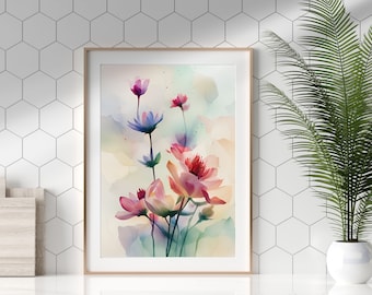 Minimalist Flower Watercolor Painting Digital Art, Printable Art, Printable Wall Artwork Digital Artwork Watercolor Flowers Digital Painting