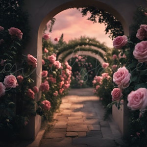 Rose Garden Digital Backdrop, Photography Composite, Flower Garden Background, Floral Arch Photoshop Composite Digital Download