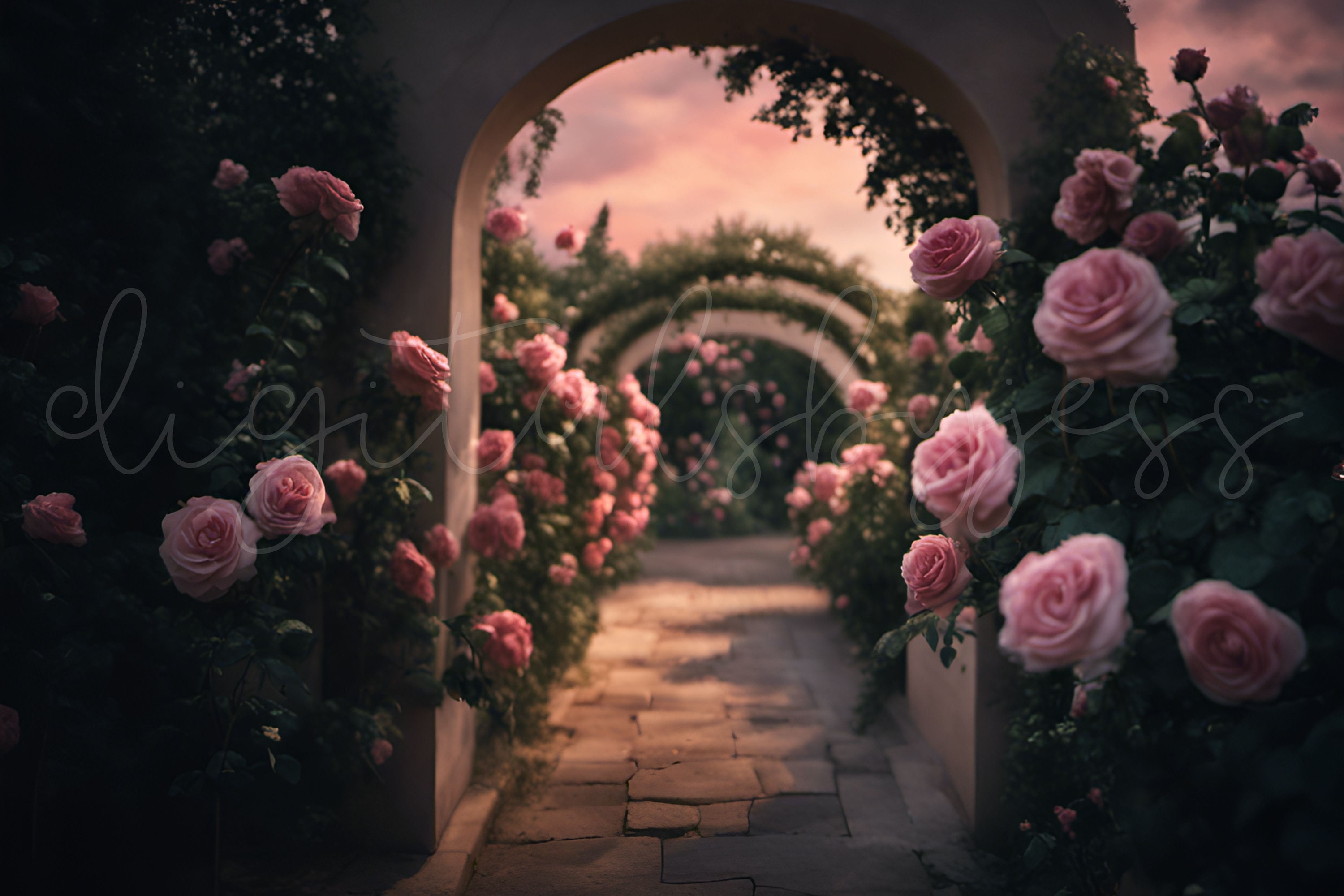 Rose Garden Digital Backdrop, Photography Composite, Flower Garden Background, Floral Arch Photoshop Composite Digital Download