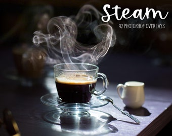 Superpositions de vapeur pour Photoshop, superpositions de photographie, retouche photo, superpositions de vapeur de tasse à café, vapeur alimentaire