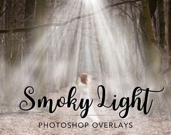 Rokerige lichtoverlays, mistige lichtoverlay, zonlichtoverlay, Photoshop-overlay, mistoverlay, stof Photoshop-lagen, lichtlekfoto-overlay