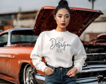 Gildan 18000 White Mockup Gildan 18000 Mockup Bundle, Model Mockup Sweatshirt Mock Ups, White Sweater Mockup, Womens Shirt Mockup Car Model