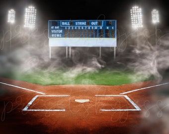 Fond de baseball, toile de fond de baseball numérique, fond numérique de lumières de stade de baseball, bannière de baseball, modèles de sport Photoshop