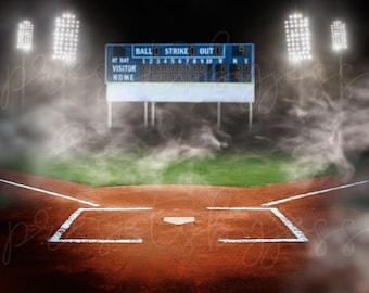 Baseball Background, Digital Baseball Backdrop, Baseball Stadium Lights Digital Background, Baseball Banner, Photoshop Sports Templates