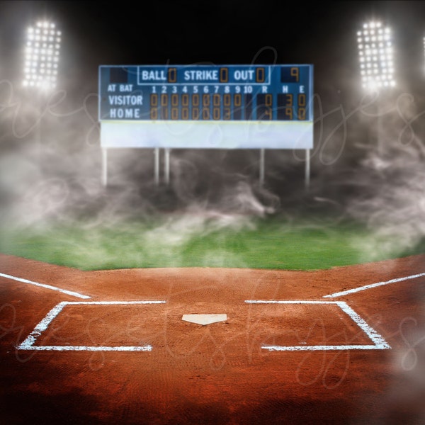 Baseball Background, Digital Baseball Backdrop, Baseball Stadium Lights Digital Background, Baseball Banner, Photoshop Sports Templates