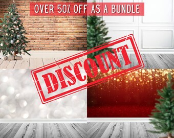 Christmas Digital Background Bundle, Christmas Digital Backdrop, Christmas Tree Photography Backdrop, White Wall Digital Backdrop