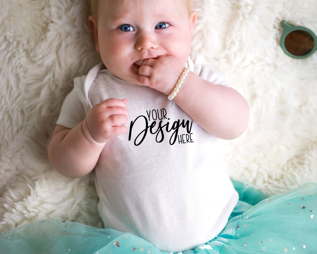 Baby Girl Onesie Mockup, Baby Stock Photo, Infant Onesie Flat Lay, Baby