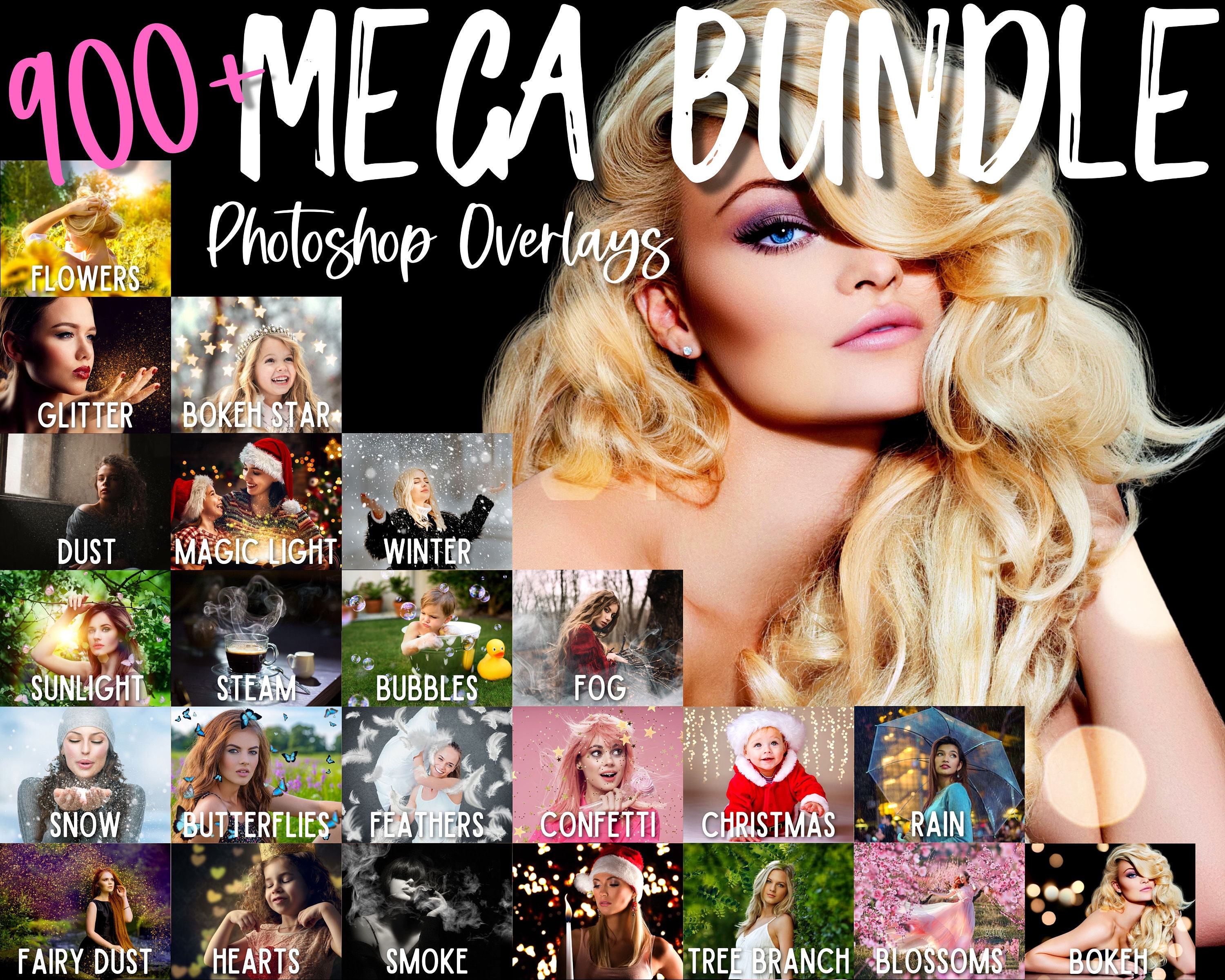 MEGA Photoshop Overlay Bundle, Digital Photo Overlays, PS Overlay, Image Overlay, Light Leak Overlays, Christmas Overlays Cinematic Overlays