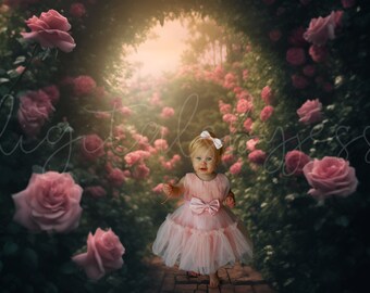 Rose Arch Digital Backdrop, Photography Composite, Flower Garden Background, Floral Arch Photoshop Composite Digital Download