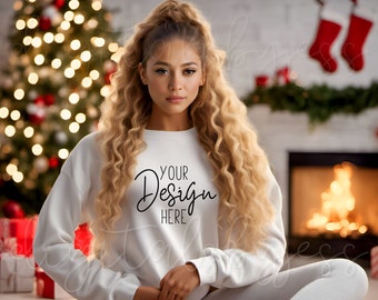 Gildan 18000 Mockup Bundle, Sweater Model Mockup Holiday Sweatshirt Mock Ups, Christmas Sweater Mockup Womens Shirt Mockup, POD Mockups