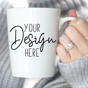 Gray Sweater Mug Mockup, White Coffee Mug Mockup Image, White Mug Styled Stock Photo, Model with Mug Mockup, Ceramic Coffee Mug Mock Ups