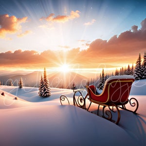 Christmas Sleigh Digital Backdrop, Santa Sleigh Backdrop, Christmas Digital Background, Snow Digital Backdrop, Digital Photography Backdrop