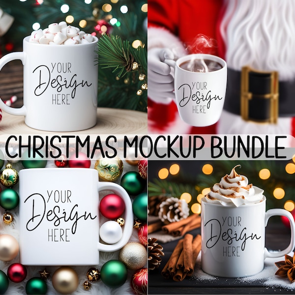 Christmas Mug Mockup Bundle, Holiday Mug Mock Up Bundle, 12oz Coffee Mug Mockup, Holiday Coffee Mug Mock Ups, White Mug Mockup Styled Stock