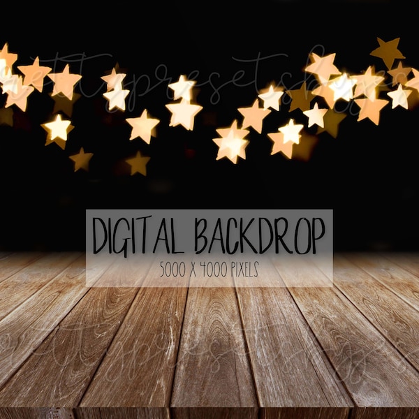 Star Bokeh Photography Backdrop, Wooden Lights Digital Backdrop, Photography Digital Background, Black Background, Newborn Backdrop