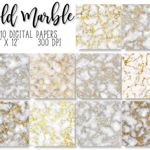Gold Marble Digital Paper, Gold Scrapbook Paper, Marble Digital Paper ...