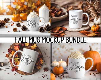 Set of 4 Fall Coffee Mug Mockups, Autumn Mug Mock Up, 12oz White Mug Mockup, Blank Mug Mock Ups, Fall Mug Mockups Printful Digital Download