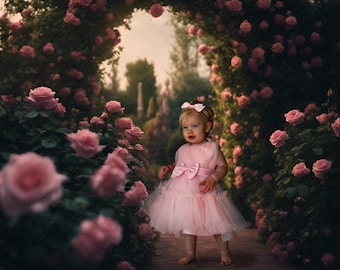 Rose Garden Digital Backdrop, Photography Composite, Flower Garden Background, Floral Arch Photoshop Composite Digital Download