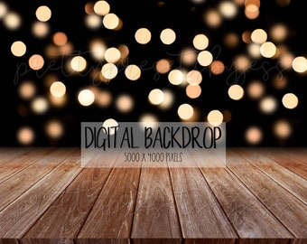 Gold Bokeh Photography Backdrop, Wooden Lights Digital Backdrop, Photography Digital Background, Black Background, Bokeh Backdrop Lights