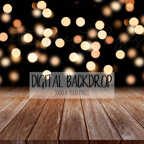 Gold Bokeh Photography Backdrop, Wooden Lights Digital Backdrop, Photography Digital Background, Black Background, Bokeh Backdrop Lights