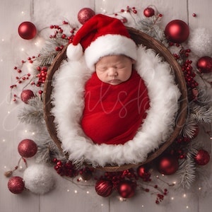 Telón de fondo digital para recién nacidos de Navidad, compuesto de telón de fondo digital para recién nacidos navideños con orificio para la cara y inserción de cara transparente PNG para fotografía