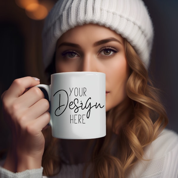 Girl Holding Mug Mockup, White Coffee Mug Mockup Image, White Mug Styled Stock Photo, Model with Mug Mockup, Ceramic Coffee Mug Mock Ups