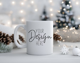 Christmas Silver Coffee Mug Mockup, Holiday Mug Mock Up, 12oz White Mug Mockup, Blank Mug Mock Ups, blank Smart Object, Mug Mockups Printful