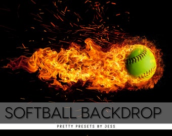 Telón de fondo de softbol, fondo digital deportivo, telón de fondo deportivo, telón de fondo de llama de softbol, fondo de fotografía de softbol Plantillas deportivas de Photoshop