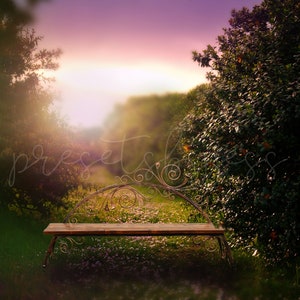 Flower Bench Digital Backdrop, Flower Backdrop, Digital Art, Forest Digital Background, Woods Photography Backdrop, Fantasy Photo Background