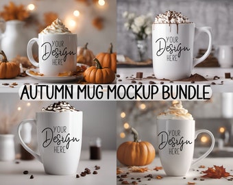 Autumn Coffee Mug Mockup Bundle, Autumn Mug Mockup, 15 oz White Mug Mockup, Blank Mug Mock Ups, Fall Mug Mockups Styled Stock Mug Composite