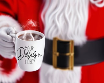 Christmas Coffee Mug Mock Up, 12oz Coffee Mug Mockup, Christmas Mug Mockup, Blank Mug Mock Ups, Santa Holding Mug Mockup Photo for SVG Mug