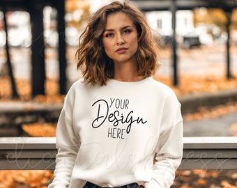 Gildan 18000 White Mockup Gildan 18000 Mockup Bundle, Model Mockup Sweatshirt Mock Ups, White Sweater Mockup, POD Mockup, Clothing Mockup