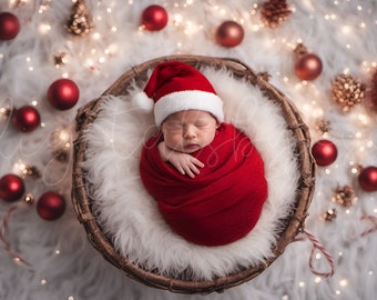Christmas Digital Newborn Backdrop, Holiday Newborn Photography Composite Digital Backdrop Studio Backdrop for Christmas Newborn Photography