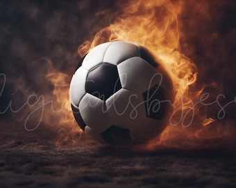 Soccer Ball in Flames Digital Background, Digital Photography Backdrop, Soccer Backdrop Sports Photography, Sports Backdrop Photoshop Sports