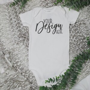 Baby Bodysuit Flat Lay, Baby Onesie Mockup, Styled Baby Onesie, Mockup Onesie, White Onesie Stock Photo, Styled Baby Onesie Mockup Photo