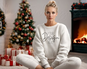 Gildan 18000 Mockup Bundle, Sweater Model Mockup Holiday Sweatshirt Mock Ups, Christmas Sweater Mockup Womens Shirt Mockup, POD Mockups