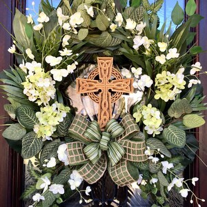 XL St. Patrick's Day Wreath for Front Door, Irish Celtic Cross, Emerald Isle, Spring, Easter or Year-Round Wreath, Christian, Natural Design