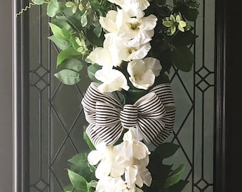 Elegant Large Swags for Front Double Doors, Naturalistic Greenery, White Gladiolas, Upscale Farmhouse, Single Door Option
