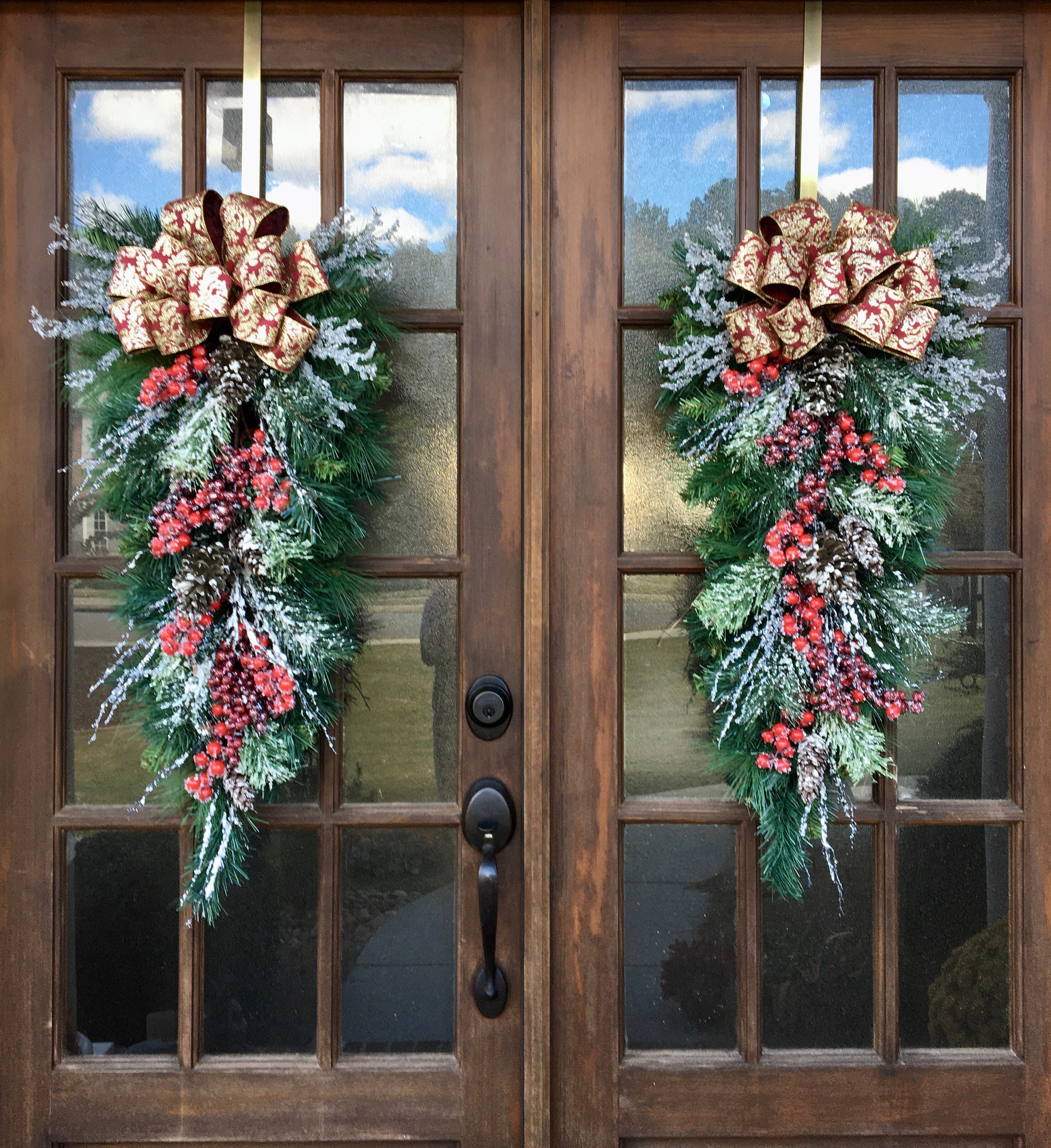 Elegant Large Christmas Swags for Front Double Doors Pine Frosted Icy Berries Frosted Pinecones Icy Crystal Branches Southern Charm Etsy