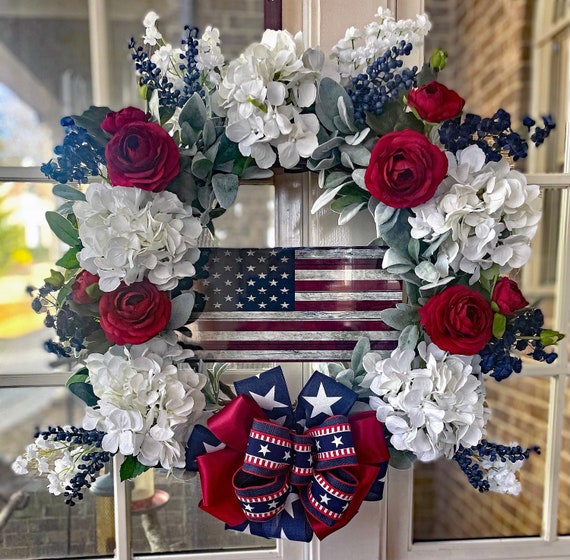 Patriotic Front Door Wreath American Flag Sign Lamb's - Etsy