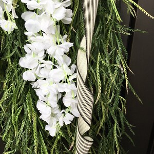 Extra Large Swags for Front Double Doors, Grass and Garland Privacy Swags, Country Farmhouse, Green & White All Season Swags, Bow with Tails image 6